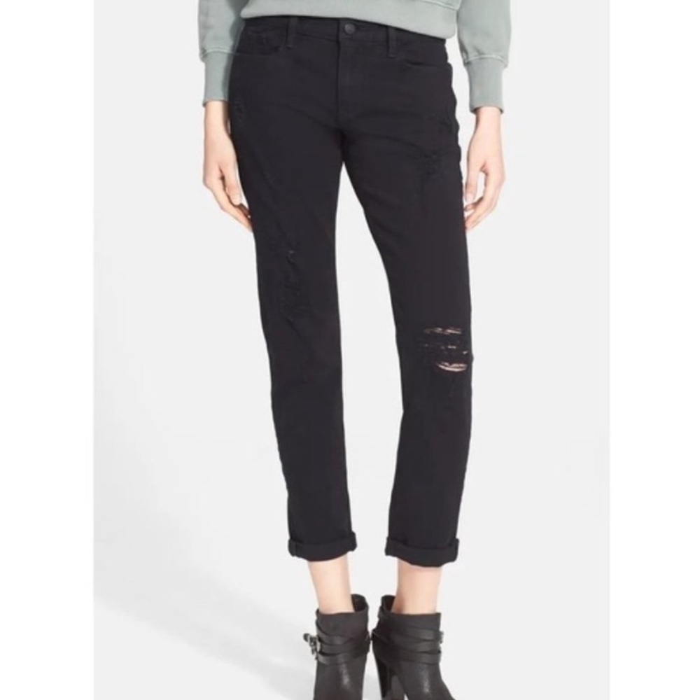 Frame Black La Garçon Distressed Mid Rise Straight Denim‎ Jeans